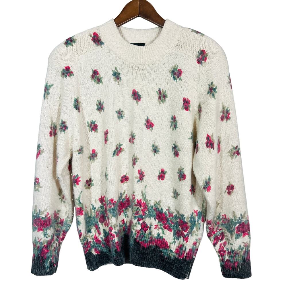 Vintage Maxine Angora Lambswool Blend Sweater Rose Floral Twee - M/L